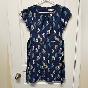 Love Bird Vintage Inspired Tie Dress with Velvet Texture - Excellent Condition